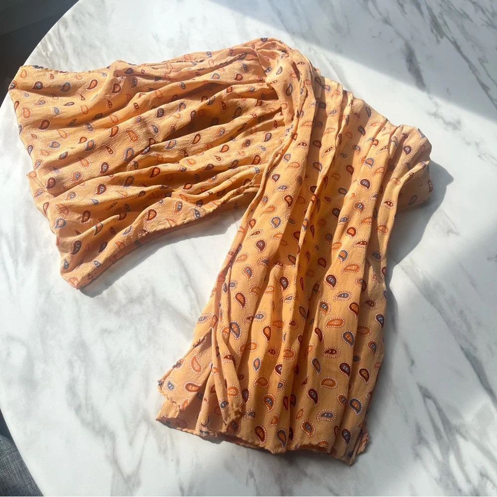 Paisley Pure Silk Scarf in Mustard Beige Color NWOT